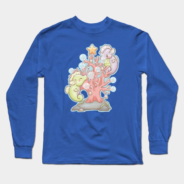 Seahorse Holiday Coral Long Sleeve T-Shirt by Bee and Clover Designs